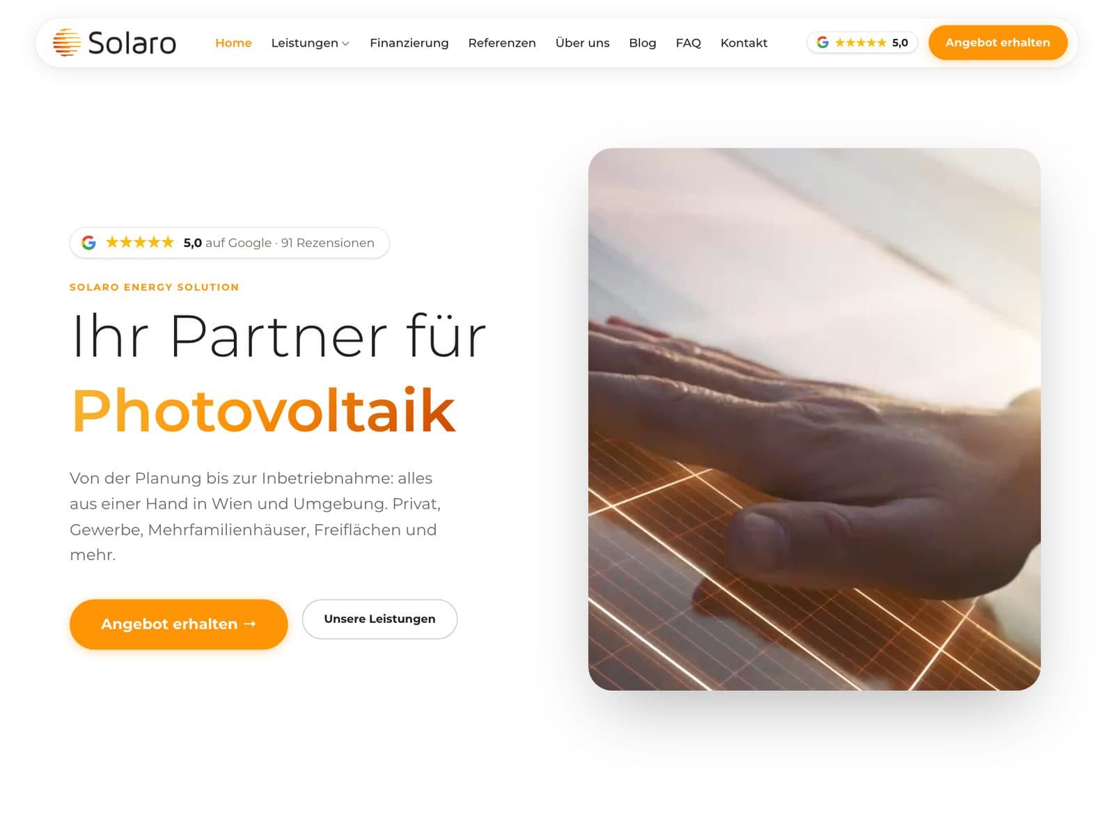 Solaro Energy Solutions: Website, Startseite