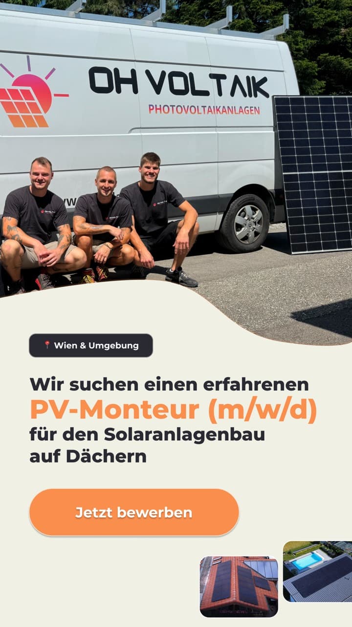 Recruiting-Anzeige: PV-Monteur gesucht, Team vor dem Firmenbus