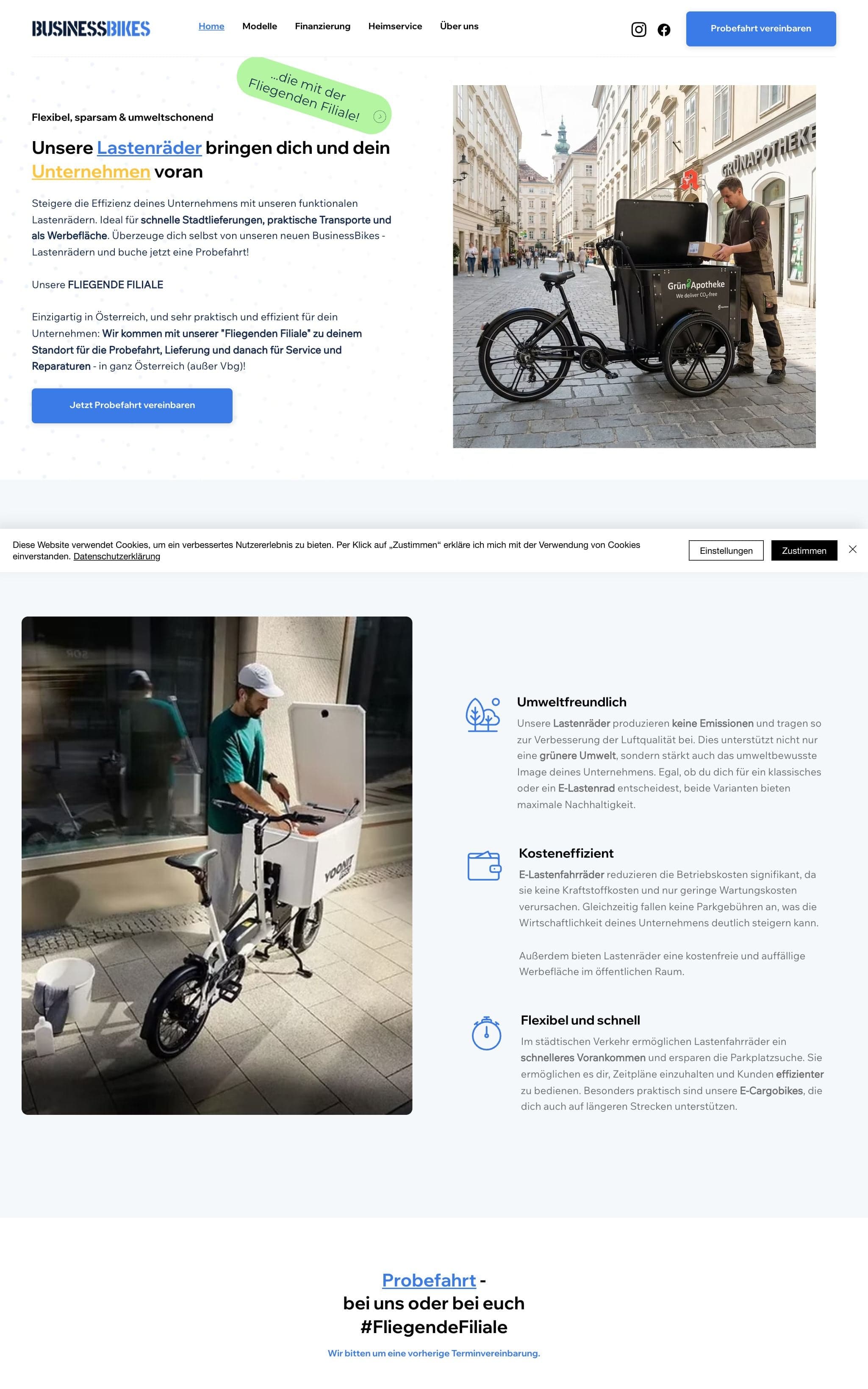 BusinessBikes: Website, Startseite