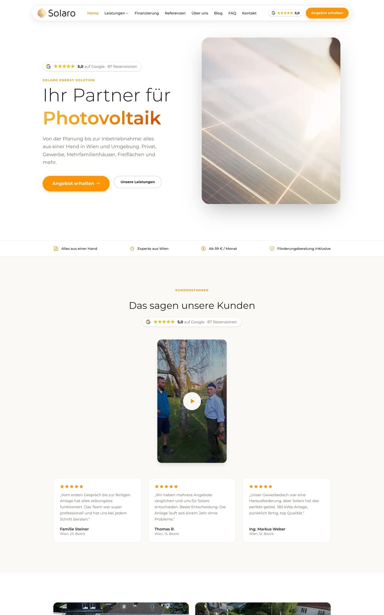 Solaro Energy Solutions: Website, Startseite
