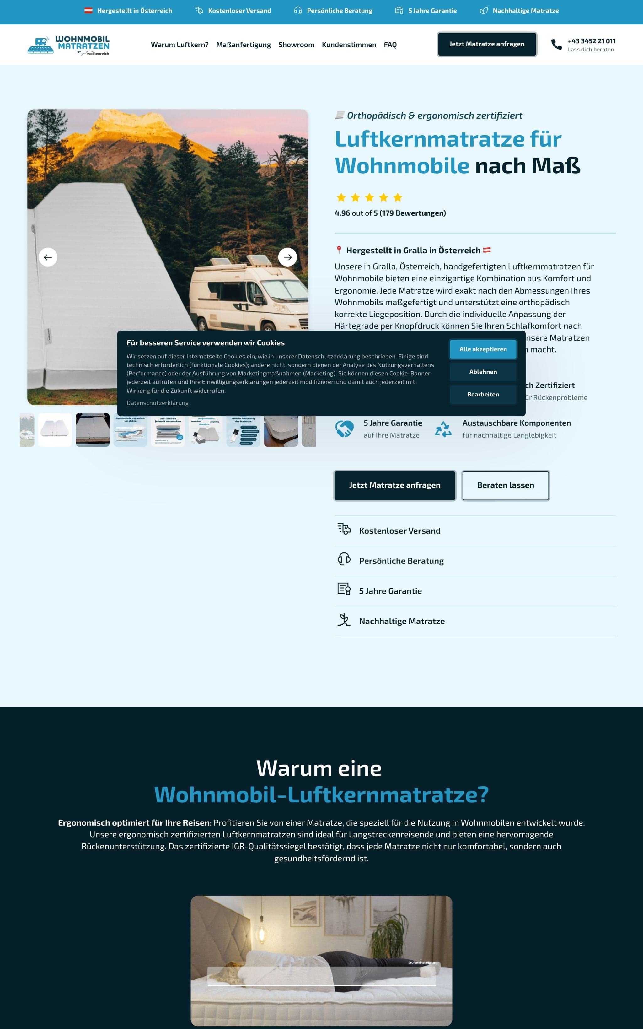 Wohnmobilmatratze.at: Website, Startseite