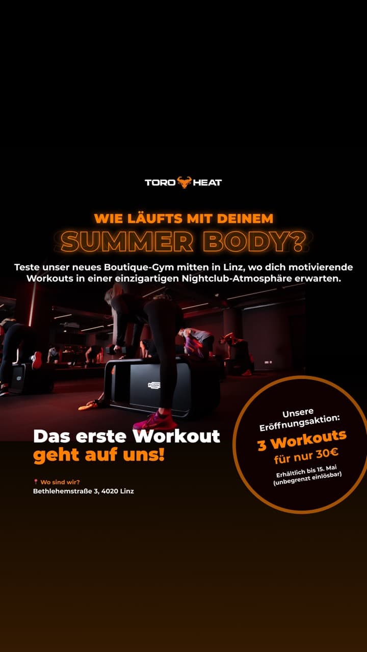 Meta-Anzeige zur Gym-Eröffnung: Summer-Body-Aktion, 3 Workouts für 30 €