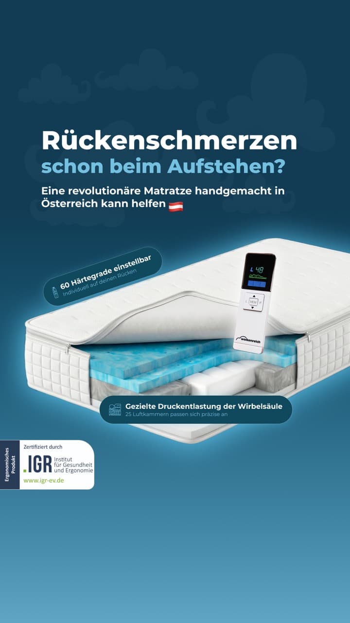 Meta-Anzeige: Rückenschmerzen schon beim Aufstehen? Matratzen-Schnitt mit IGR-Siegel